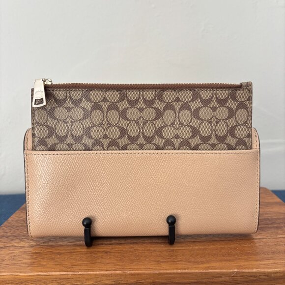 Coach Tan Crossgrain Leather Brown Signature Pop Envelope Wallet - Picture 4 of 16